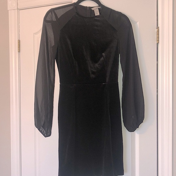 H&M Black Velvet & Sheer Bodycon Mini Dress🖤 - Picture 1 of 4